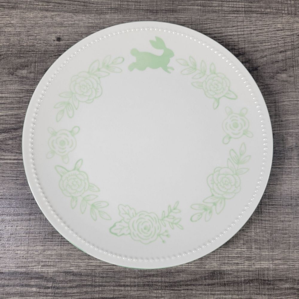 Threshold White and Seafoam Green Floral and‎ Bunny Pattern Easter Dinner Plate